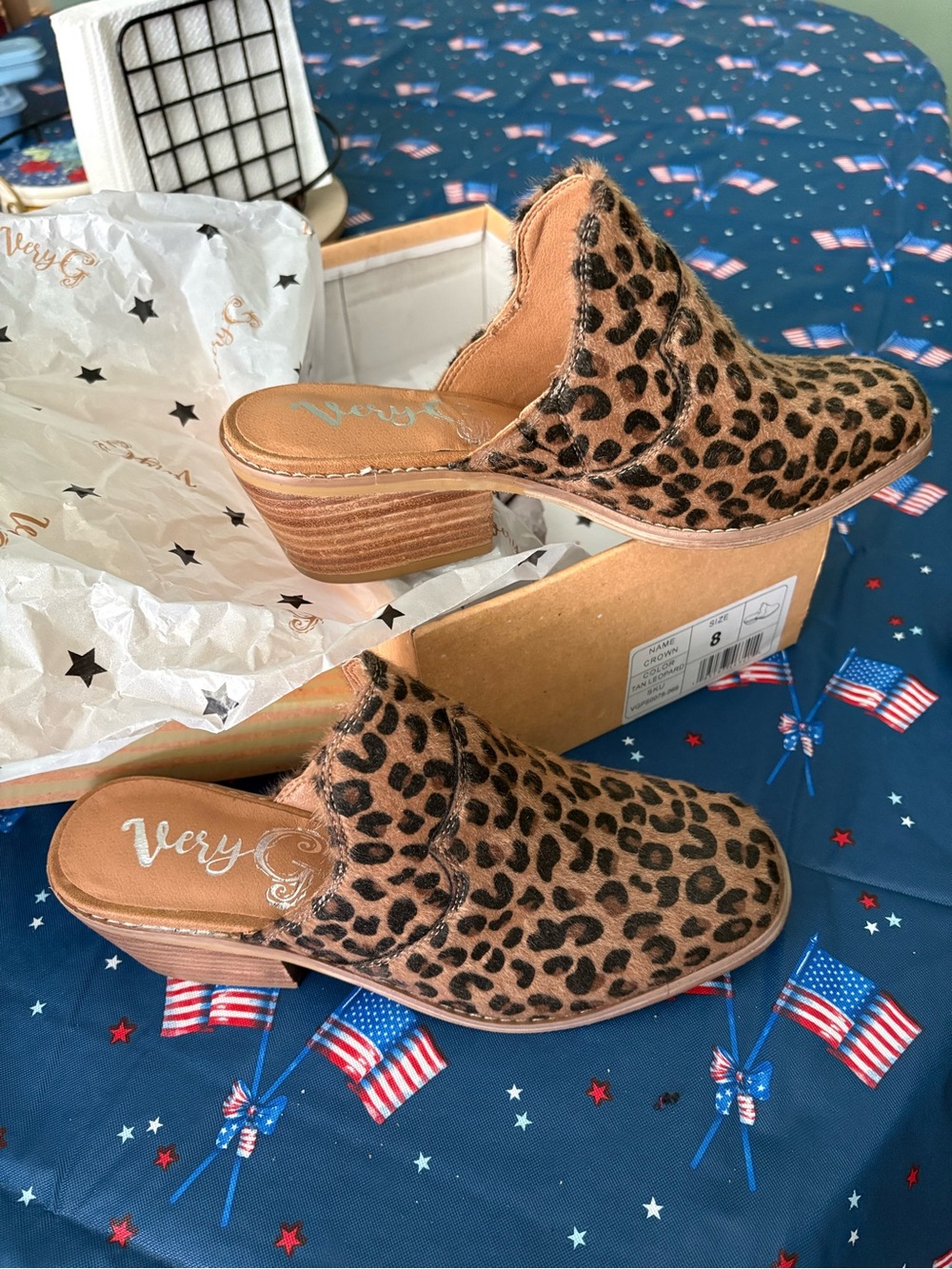 Very G Leopard Print Slip-On Mules in Tan and Black
